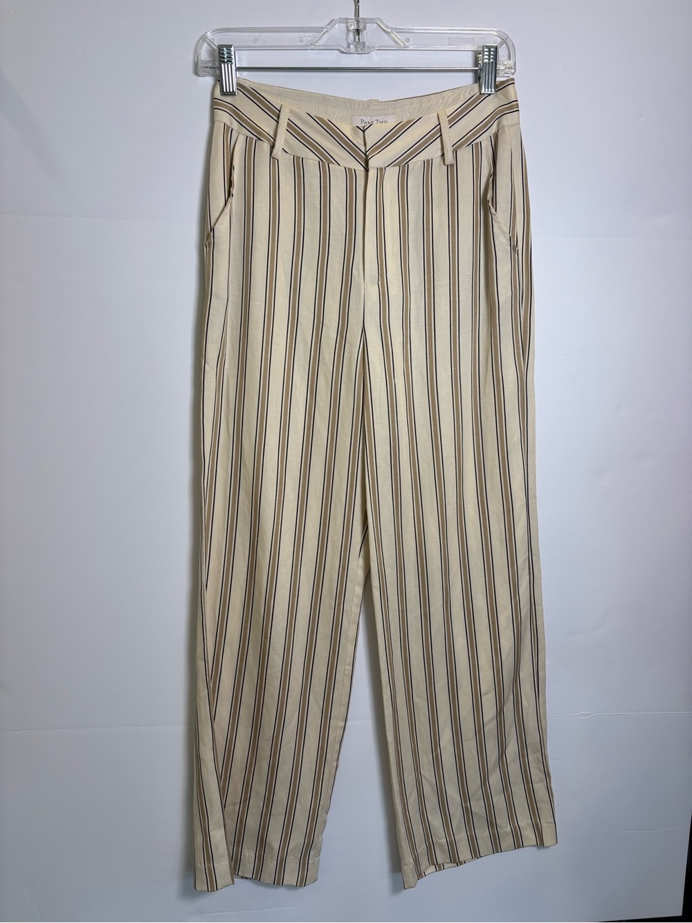 Part Two Copenhagen Rolivas Stripe Trousers | Cream | Size 32 | Lyocell Linen |